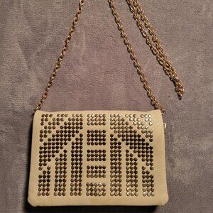 Deena & Ozzy Beige/Cream & Gold Convertible Shoulder or Clutch Mini Bag